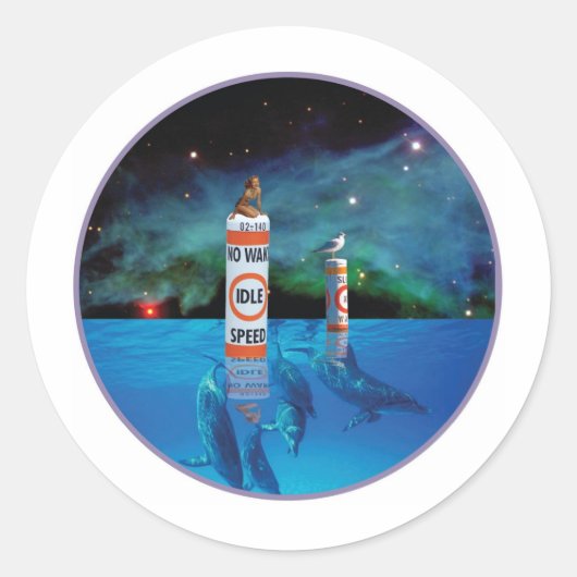 入浴中の美しいがNo wake zoneマーカーに着席 ラウンドシール (正面)