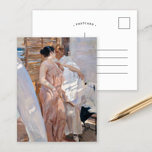 入浴後のピンクのローブ | ホアキン・ソロラ ポストカード