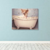 入浴用の子犬 キャンバスプリント (インサイチュ (ウッドフロア))