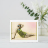 入浴美しいでキウイグリーンの水着 ポストカード (スタンド正面)