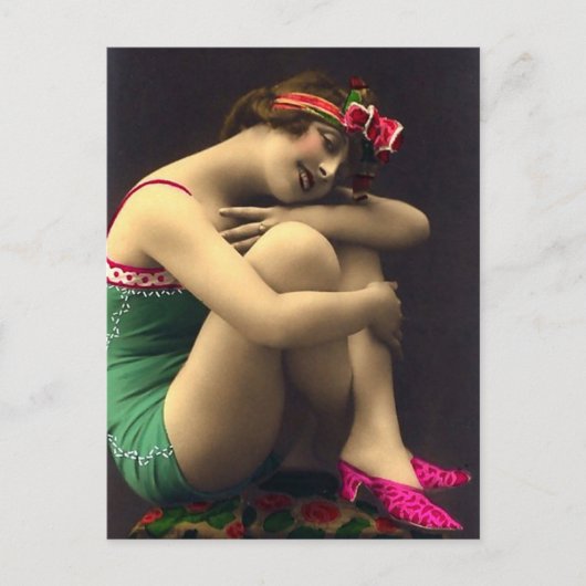 入浴美しいイン緑 ポストカード (正面)