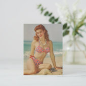 入浴美しいビキニ女の子のヴィンテージ写真 ポストカード (スタンド正面)