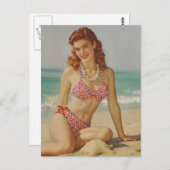 入浴美しいビキニ女の子のヴィンテージ写真 ポストカード (正面/裏面)
