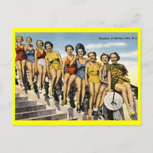 入浴美しい桃、春湖NJ、ヴィンテージ ポストカード (正面)