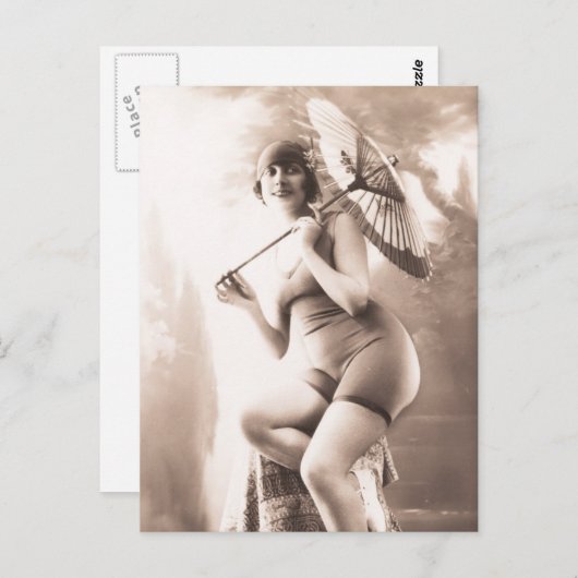 入浴美しい!!1920年代の湾曲したフラッパーの少女リスク ポストカード (正面/裏面)