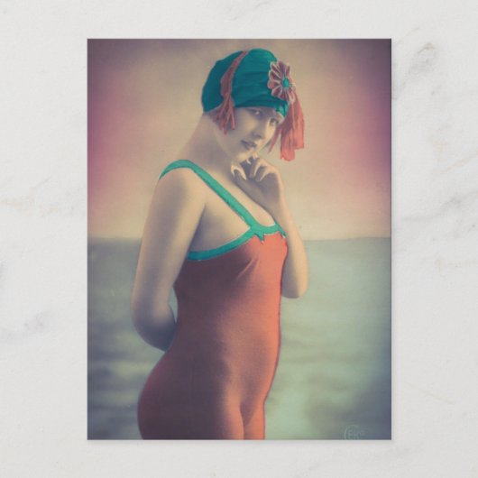 入浴美しい!!1920年代フラッパー少女リスク ポストカード (正面)