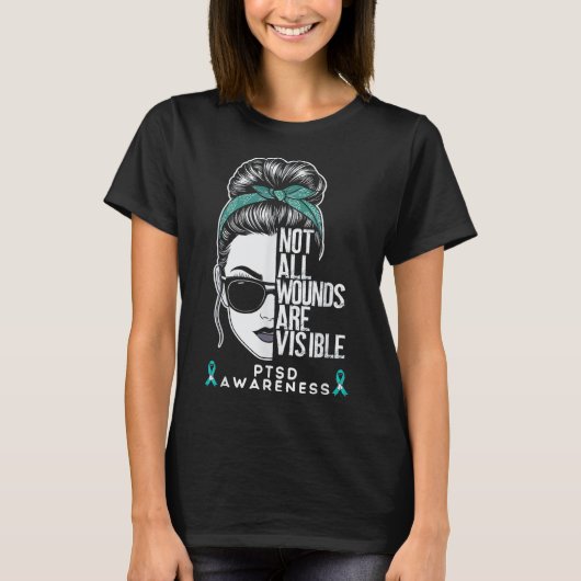 全おもしろいての傷が見える乱雑Bun Ptsd Aw Tシャツ (正面)