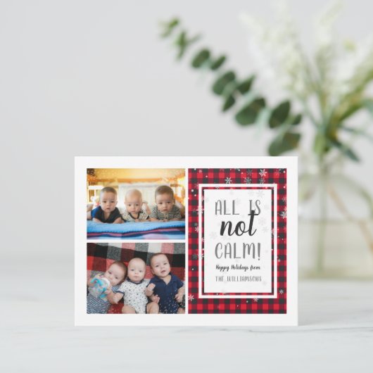 全てが落ち着いていない！クリスマスコラージュ2家族写真 シーズンポストカード (スタンド正面)