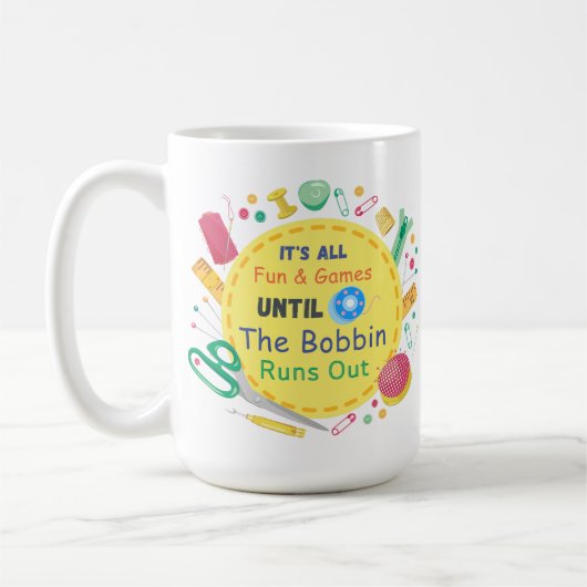 全てのおもしろいとゲームがボビンアウトに走なる コーヒーマグカップ (左)