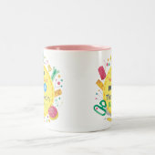 全てのおもしろいとゲームがボビンアウトに走なる ツートーンマグカップ (中央)