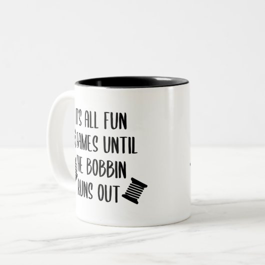 全てのおもしろいとゲームがボビンアウト走まで// ツートーンマグカップ (正面左)