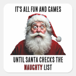 全てのおもしろいとゲーム、かわいいサンタクロースのクリスマス スクエアシール
