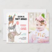 全てのパーティー動物を呼ぶ野生の少女誕生日 招待状 (正面)