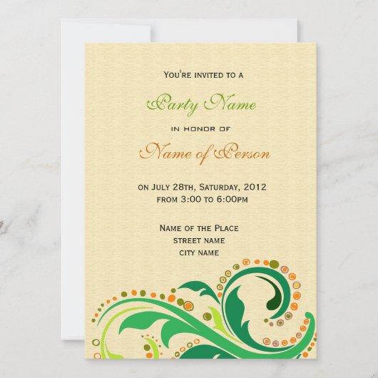 全てのパーティー招待状に、花柄の渦巻き模様 招待状 (正面)