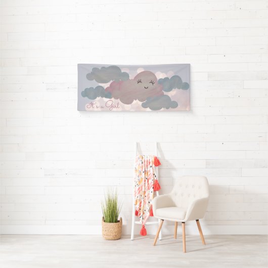 全てのブルースでピンク色の雲に微笑む少女が 横断幕 (インサイチュ)