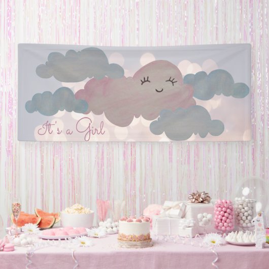 全てのブルースでピンク色の雲に微笑む少女が 横断幕 (パーティー)