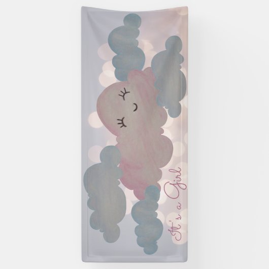 全てのブルースでピンク色の雲に微笑む少女が 横断幕 (縦)