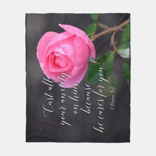 全ての不安をキリスト教聖書の詩に祈りの言葉 フリースブランケット (正面)