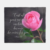 全ての不安をキリスト教聖書の詩に祈りの言葉 フリースブランケット (正面(横))