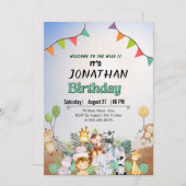 全ての動物たちを呼んで l かわいいサファリ l 1歳の誕生日 招待状 (正面/裏面)