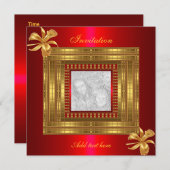 全ての行事に使える招待状 豪華なゴールドと赤 写真を追加 招待状 (正面/裏面)