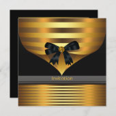 全ての行事に使える ブラック ゴールド パーティー ご招待 テンプレート (正面/裏面)