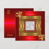 全ての行事に使える リッチゴールド 赤 写真を追加 招待状 (正面/裏面)