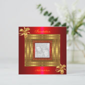 全ての行事に対応したゴールドとレッドの招待状 写真を追加 招待状 (スタンド正面)