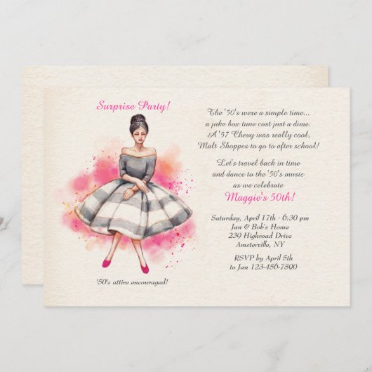 全てピンク色の服を着ている 招待状 (正面/裏面)