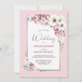 全てワンピンクホワイトフローラ結婚 招待状 (正面)