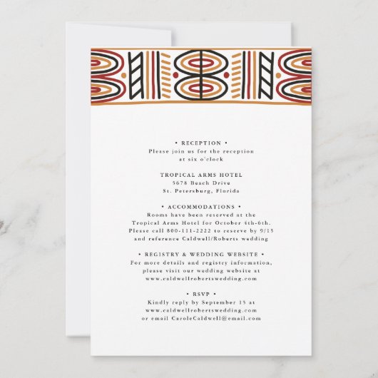 全て一つのアフリカのモチーフの書道結婚の 招待状 (裏面)