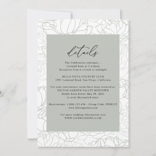 全て一つのエレガント台本にセージ結婚グリーン 招待状 (裏面)