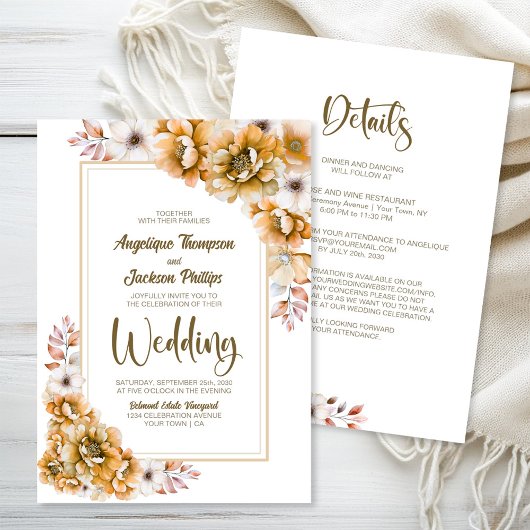 全て一つのオレンジ色のフローラ結婚 招待状