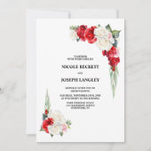 全て一つの赤い白のフローラ結婚 招待状 (正面)