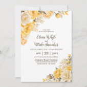 全て一エレガント黄色のフローラ結婚 招待状 (正面)