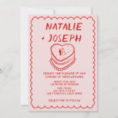 全て赤ピンクの手描きケーキのフレーム結婚の 招待状 (正面)