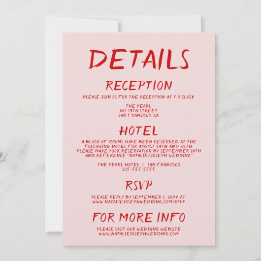 全て赤ピンクの手描きケーキのフレーム結婚の 招待状 (裏面)