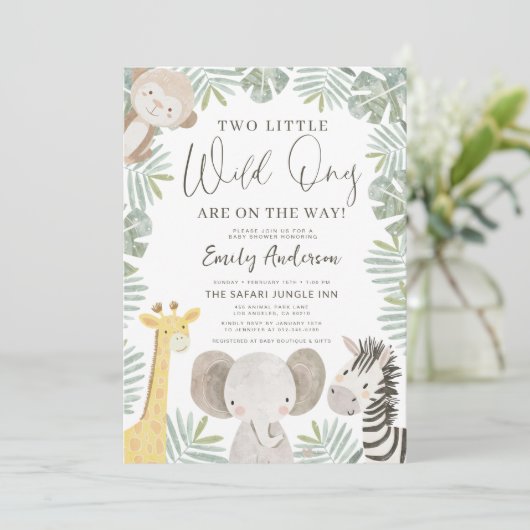 全て1つのQRコード2つの野生の1つの赤ちゃんシャワー 招待状 (スタンド正面)