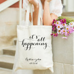 全てScriptのトートバッ結婚グだ トートバッグ<br><div class="desc">全て起こってる!あなたの大きな日が最終的にここに、これらのかわいらしトートを結婚式の引き出物、ブライダルパーティ抱き枕、リハーサルの夕食の好意、歓迎バッグなどとして使用する。名カスタマイズ前と日付を!</div>