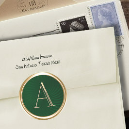 全イニシャル金ゴールドモノグラムエメラルドグリーン ラウンドシール