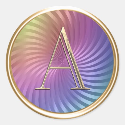 全イニシャル金ゴールドモノグラムカラフルトワイル ラウンドシール (正面)