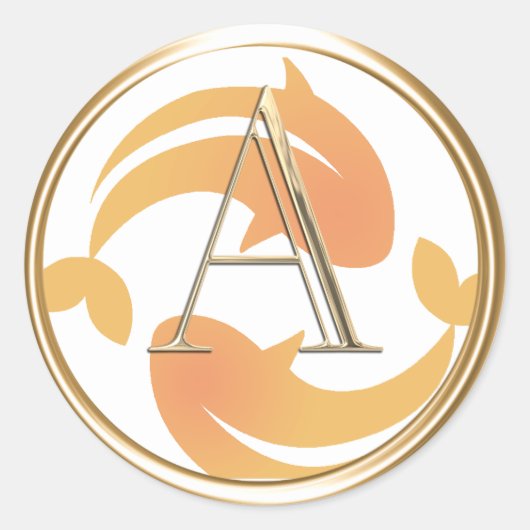 全イニシャル金ゴールドモノグラムツオレンジコイフィッシュ ラウンドシール (正面)