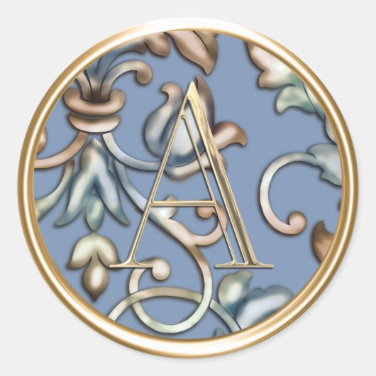 全イニシャル金ゴールドモノグラムブルーアーストーンダマスク ラウンドシール (正面)