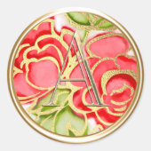 全イニシャル金ゴールドモノグラムレッドローゼス ラウンドシール (正面)