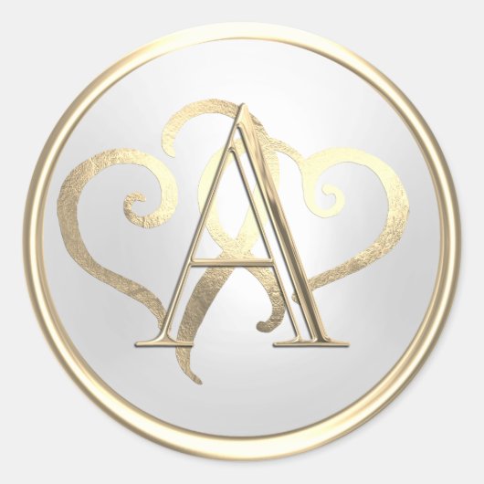 全イニシャル金ゴールドモノグラム金ゴールドハート真珠 ラウンドシール (正面)