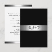 全イベント用RSVP返信カード ブラックシルバー 出欠カード (正面/裏面)