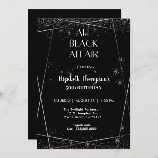 全エレガントブラック事件50誕生祝い 招待状 (正面/裏面)