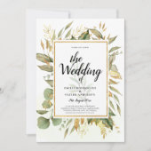 全エレガント一グリーン金ゴールド葉ズ結婚ズ 招待状 (正面)
