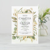 全エレガント一グリーン金ゴールド葉ズ結婚ズ 招待状 (スタンド正面)