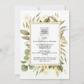 全エレガント一グリーン金ゴールド葉ズ結婚ズ 招待状 (裏面)